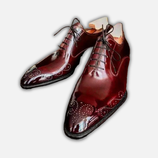 Men's Handmade Ox Blood Leather Medallion Toe Shoes