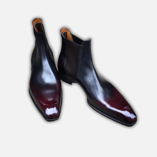 Handmade Burgundy Patina Leather Chelsea Boots