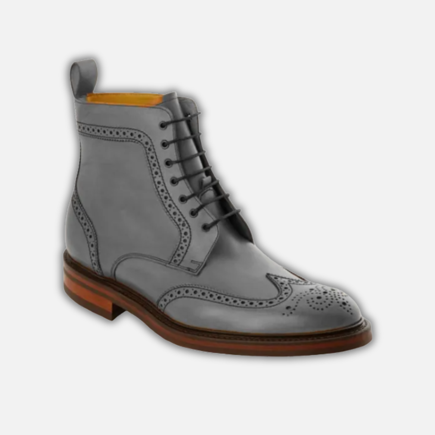 Handmade Men's Grey Wingtip Leather Boots