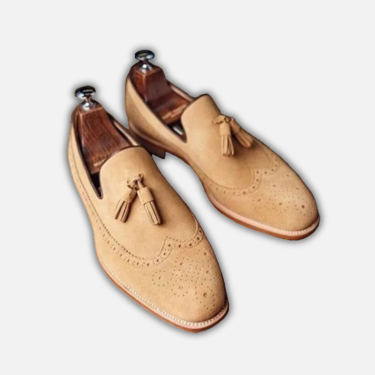 Men's Beige Suede Leather Tassel Loafers