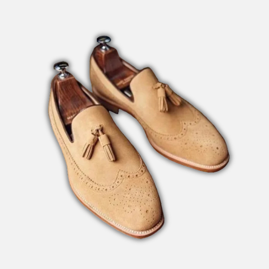 Men's Beige Suede Leather Tassel Loafers