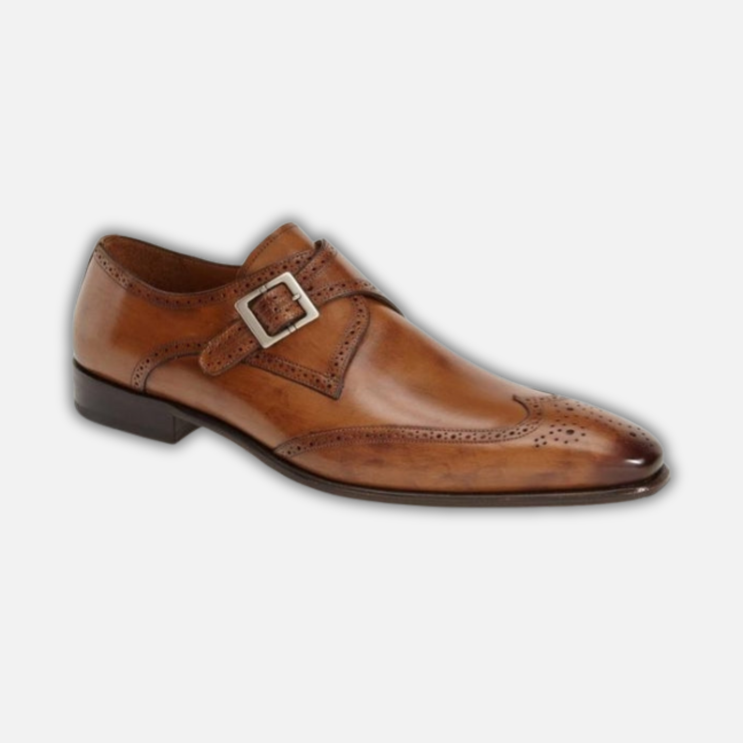 Men's Brown Leather Oxford Wingtip Monk Shoes