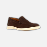 Casual men's moccasin in dark brown suede