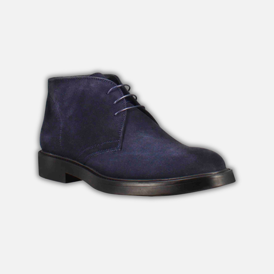 Smooth men's ankle boot in dark blue suede leather