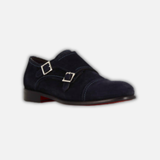 Double buckle men's shoe in blue suede