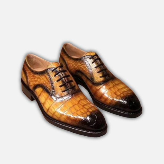 Men's Tan Patina Crocodile Leather Spectator Shoes