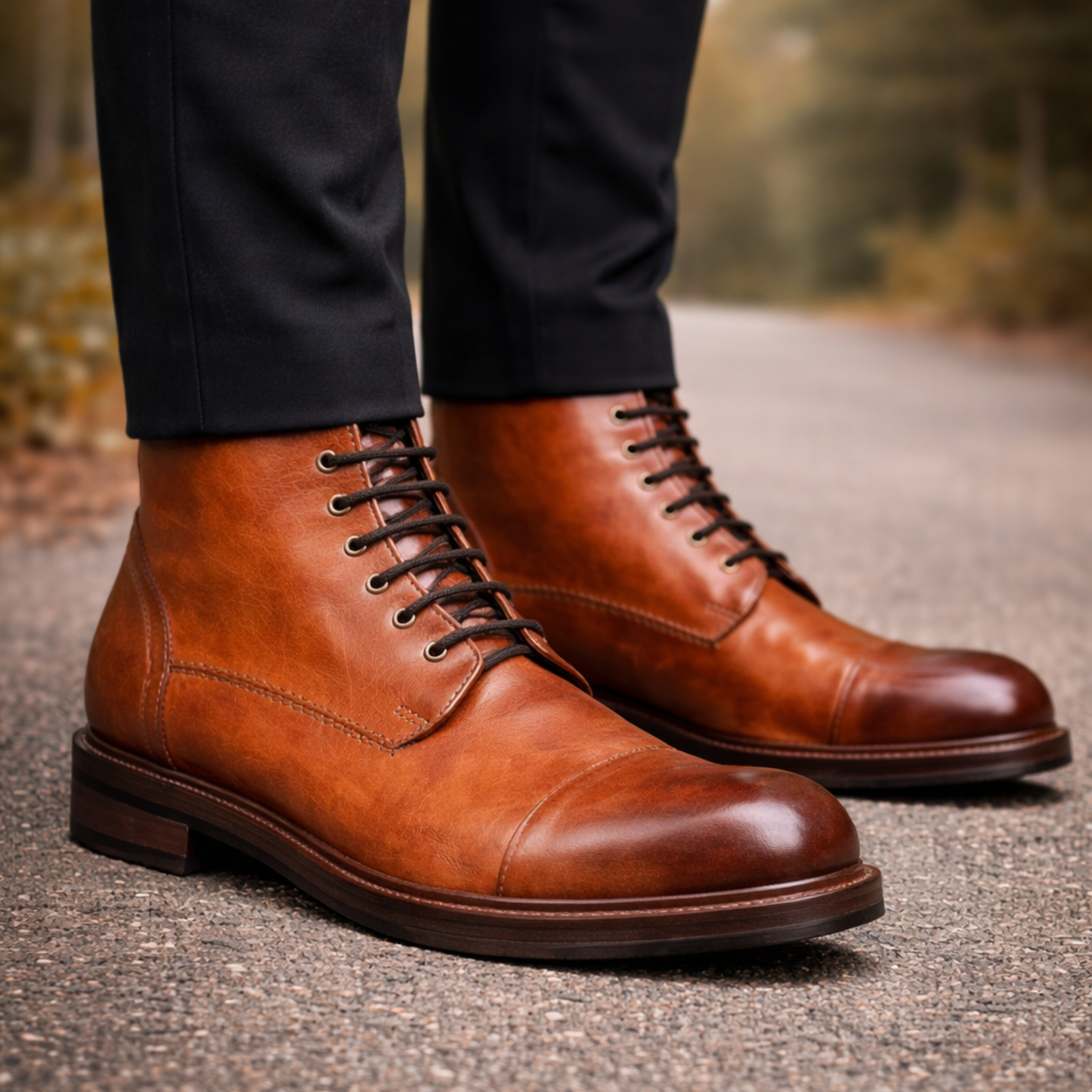 Men's high diver amphibian boot in tan-coloured washed leather