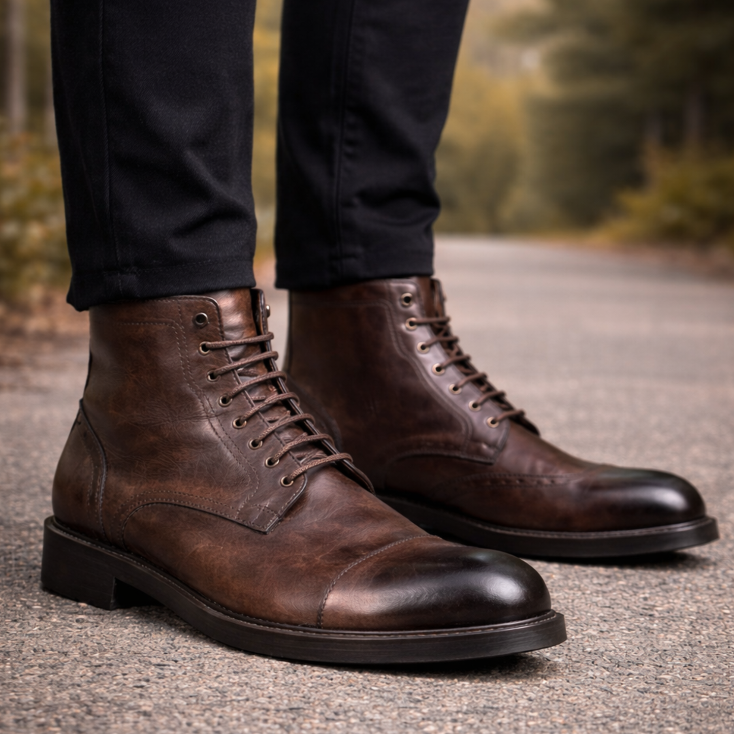 Men's high diver amphibian boot in washed leather in dark brown