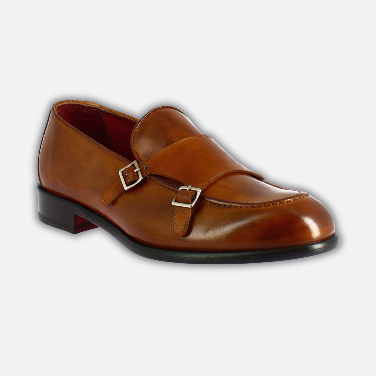 Brown double buckle moccasin for men