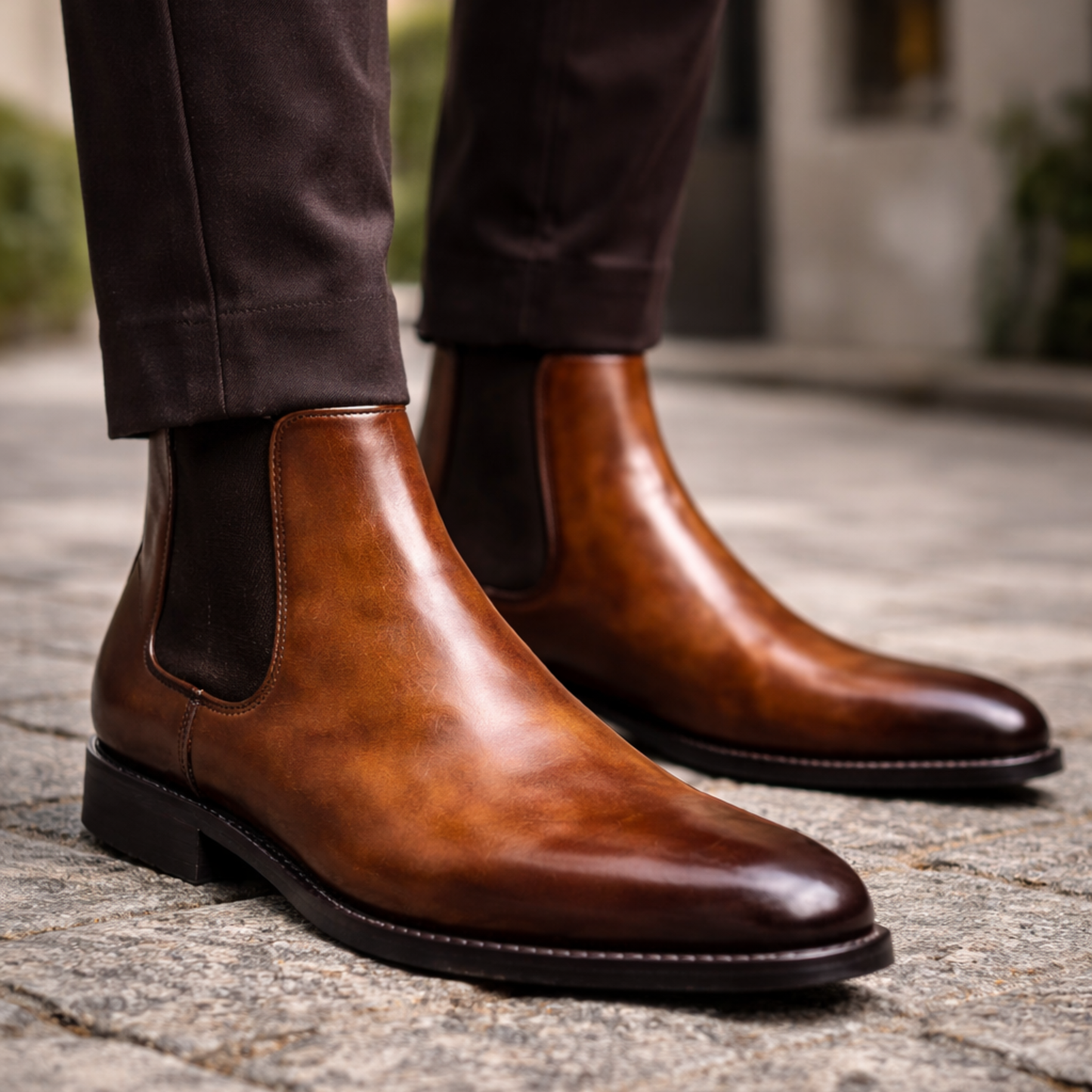 Men's Brown Patina Leather Chelsea Boots
