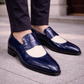Men's Blue & Beige Patina Leather Moccasin Loafers