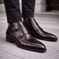 Men's Dark Brown Alligator Texture Leather Boots