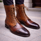 Men's Brown Leather Calf High Military Boots