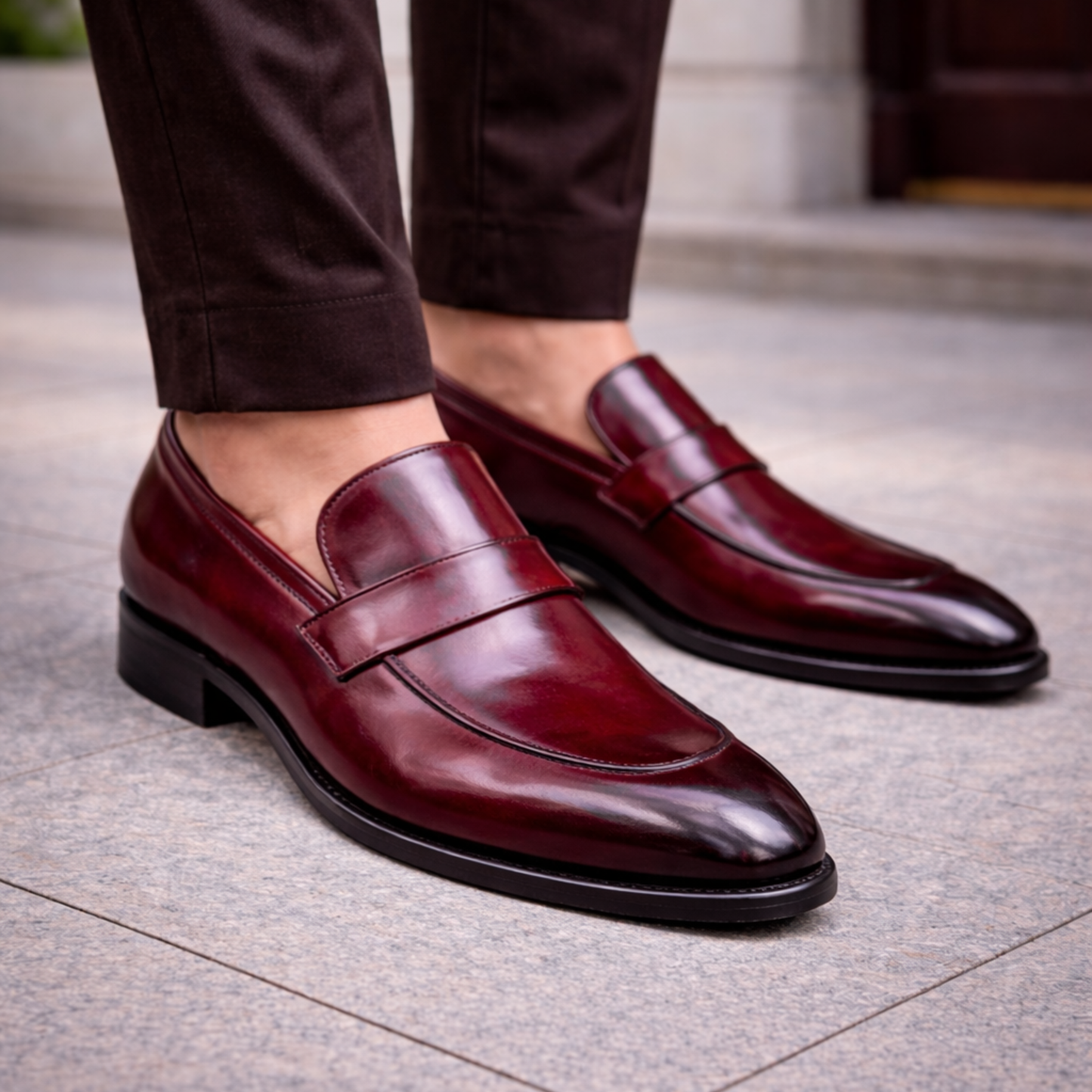 Men's Handmade Ox-Blood Patina Leather Penny Loafers
