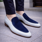 Men's White & Blue Leather Slip On Loafers