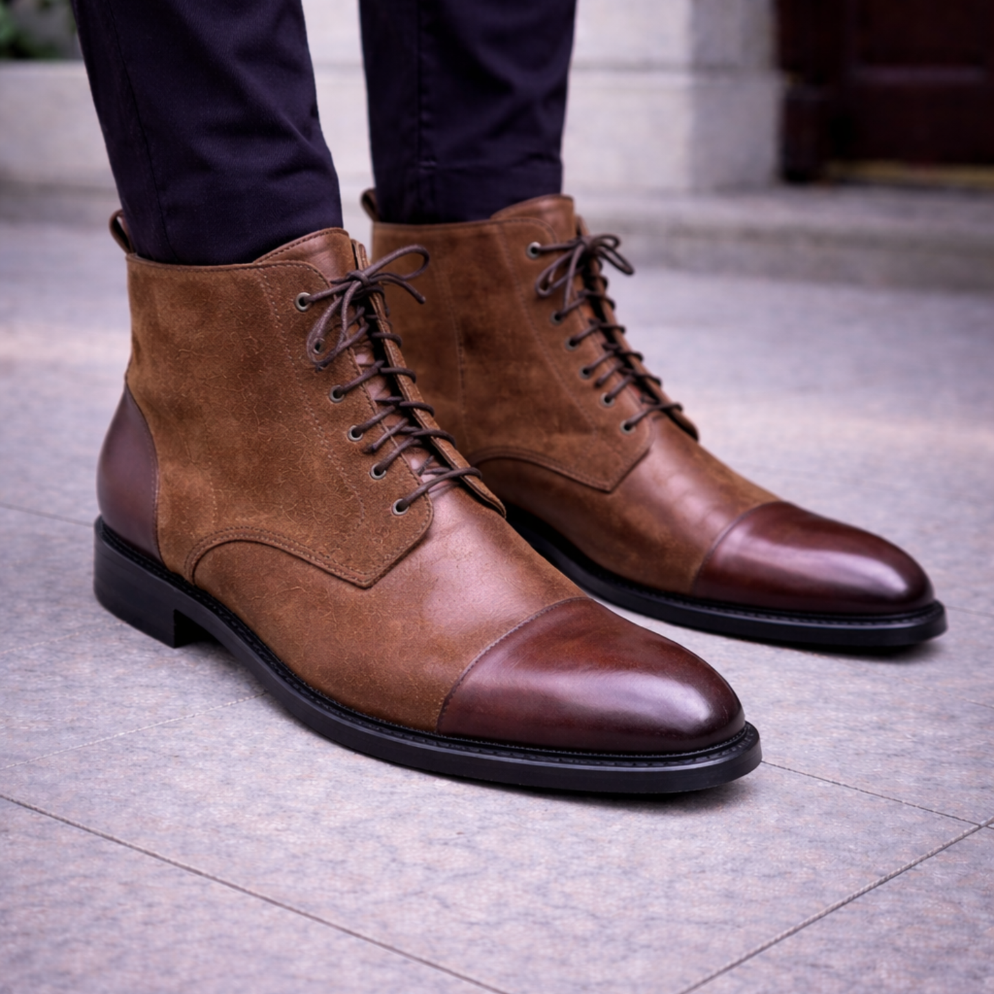 Men's Brown Suede Leather Ankle High Boots
