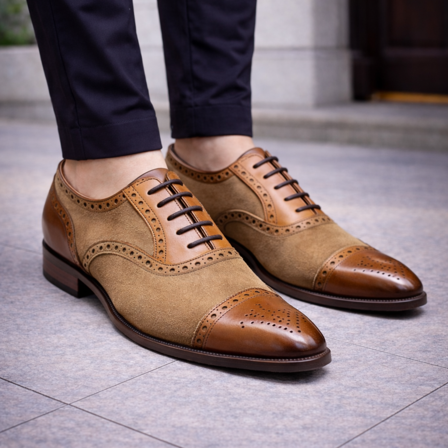 Men's Brown Suede Leather Cap Toe Formal Oxford Shoes