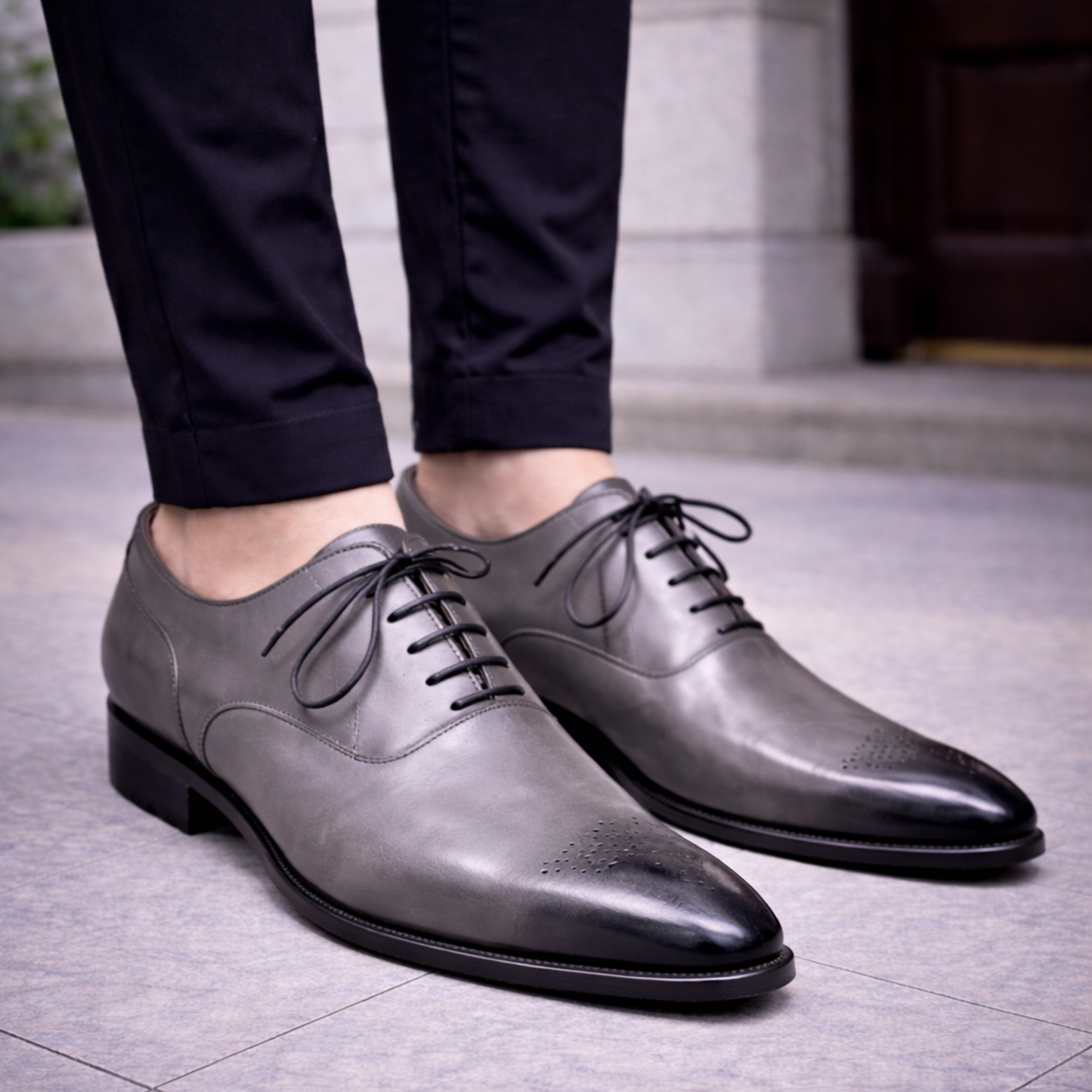 Handmade Men's Grey Patina Leather Formal Oxford Shoes