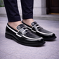Handmade Men's Black & White Leather Penny Loafers