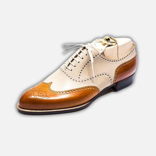 Men's Tan & White Leather Wingtip Dress Shoes