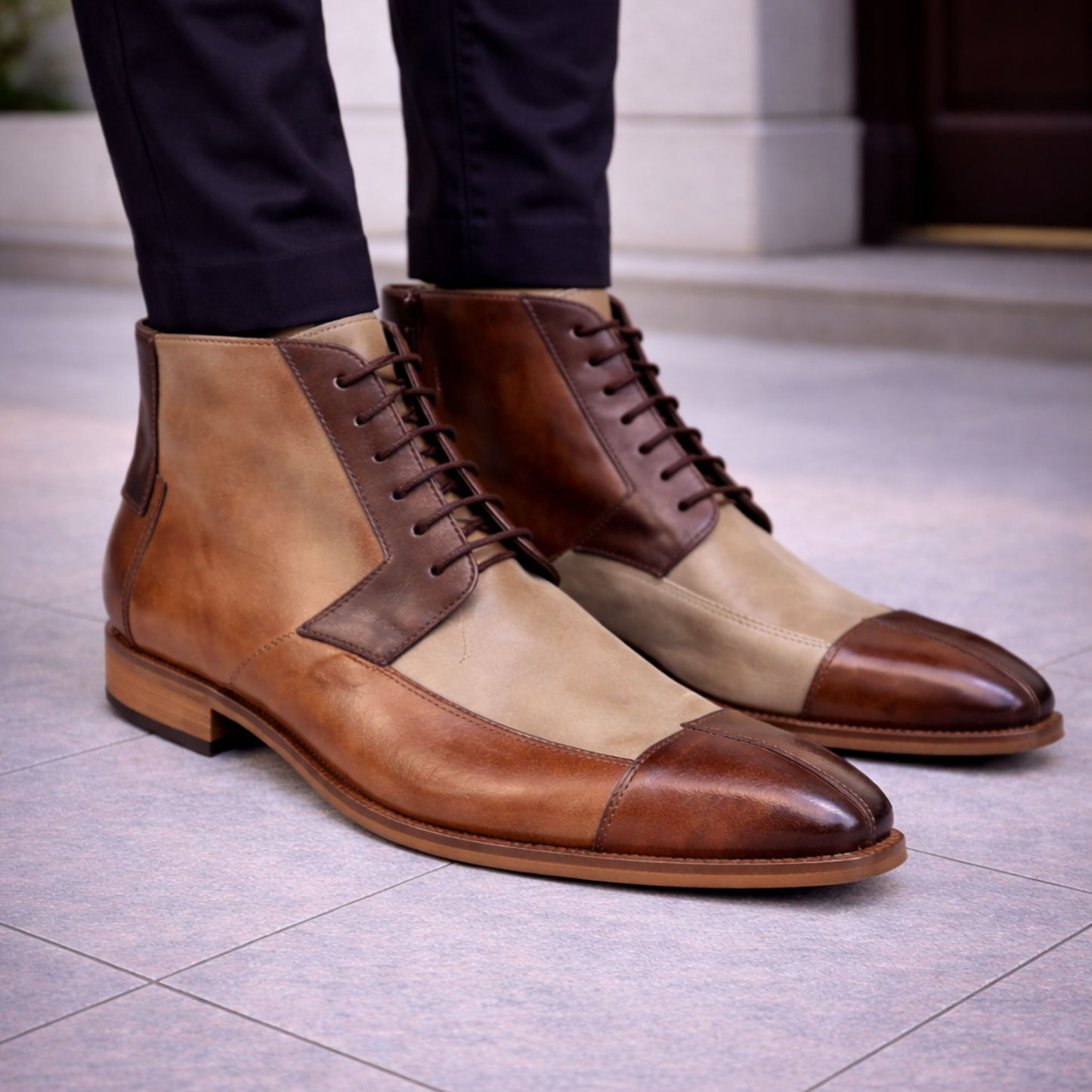 Handmade Men's Tri Tone Genuine Leather Boots