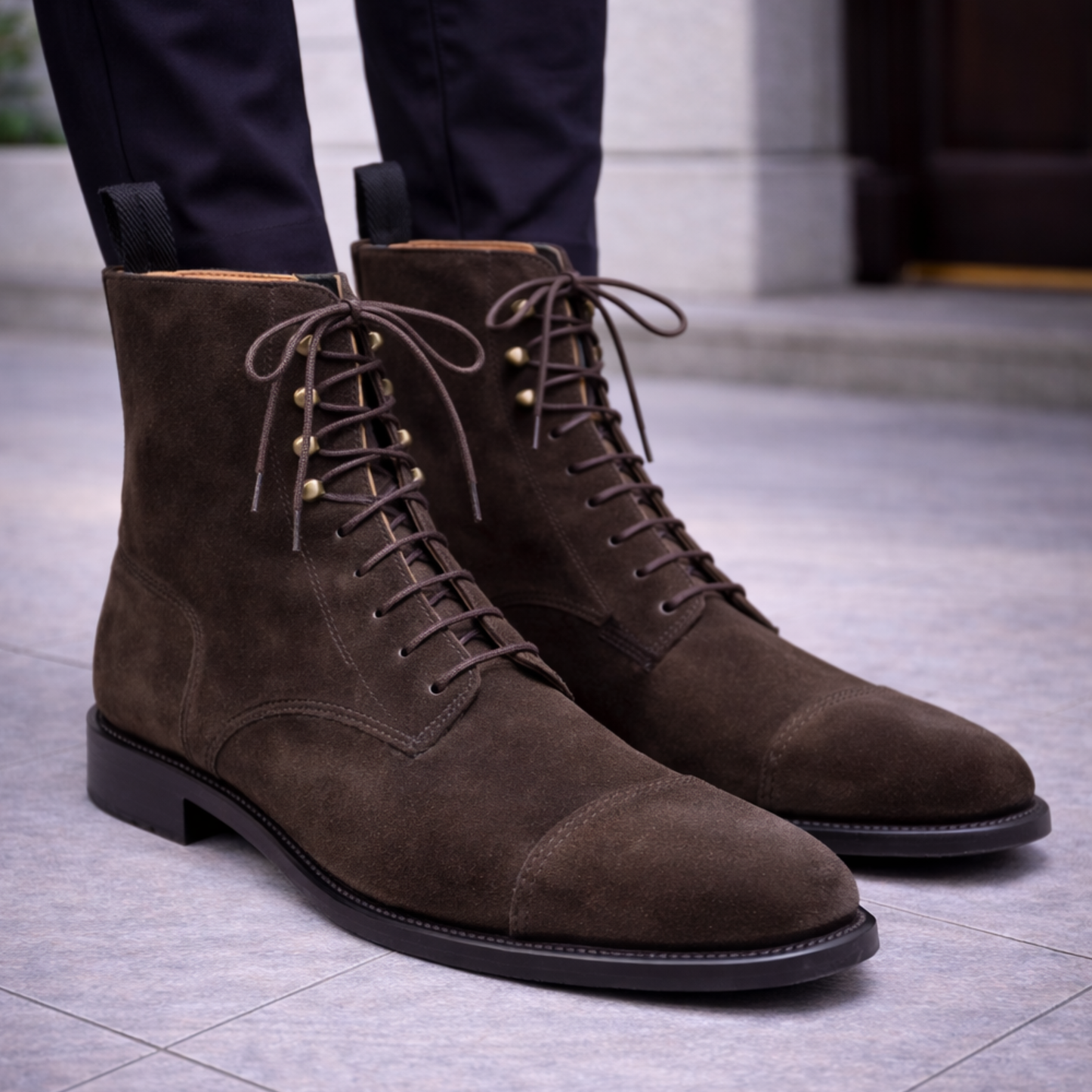 Men's Brown Suede Leather Ankle High Dress Boots