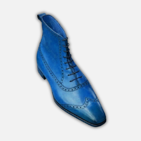 Men's Blue Leather Wingtip Oxford Dress Boots