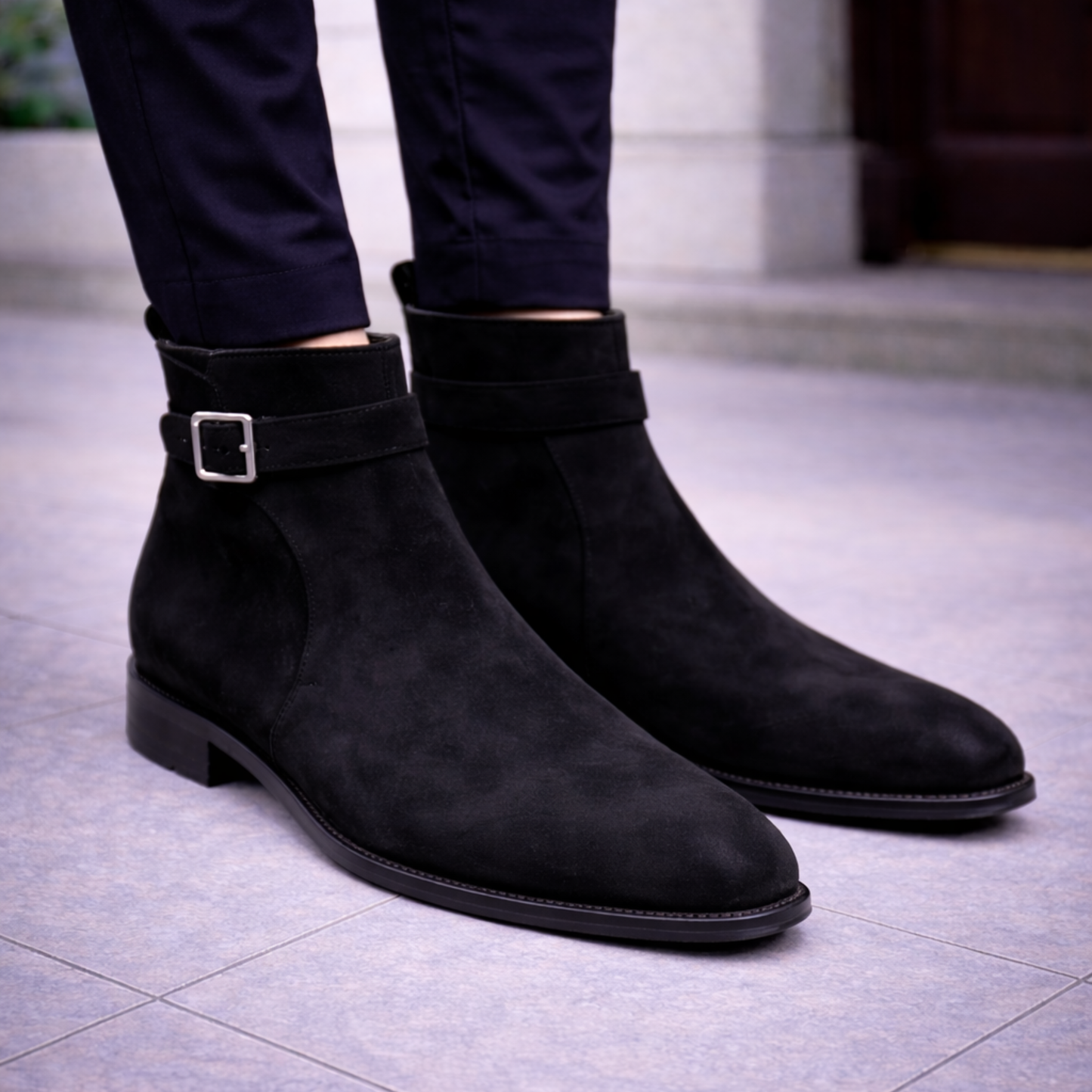Men's Black Suede Leather Jodhpur Boots