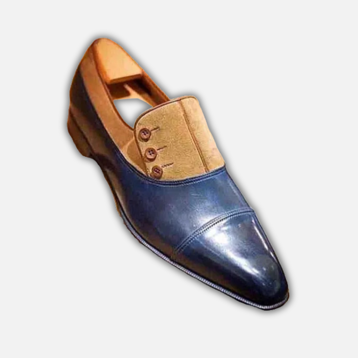Men's Blue & Brown Suede Leather Button Shoes