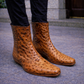 Men's Tan Zipper Closure Ostrich Leather Boots