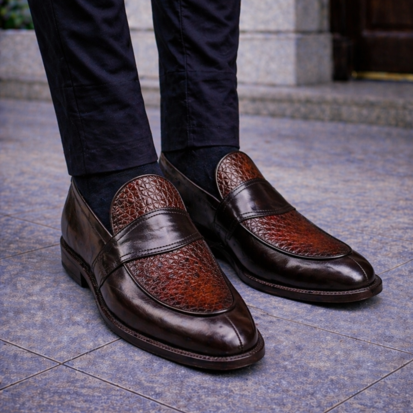 Men's Dual Tone Brown Leather Penny Loafers