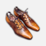 Men's Tan Patina Leather Luxury Dress Shoes