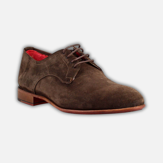 Elegant men's brown derby in suede leather