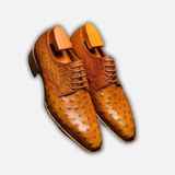 Handmade Men's Tan Derby Ostrich Leather Shoes
