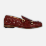 Men's moccasin in woven leather with double buckle in red
