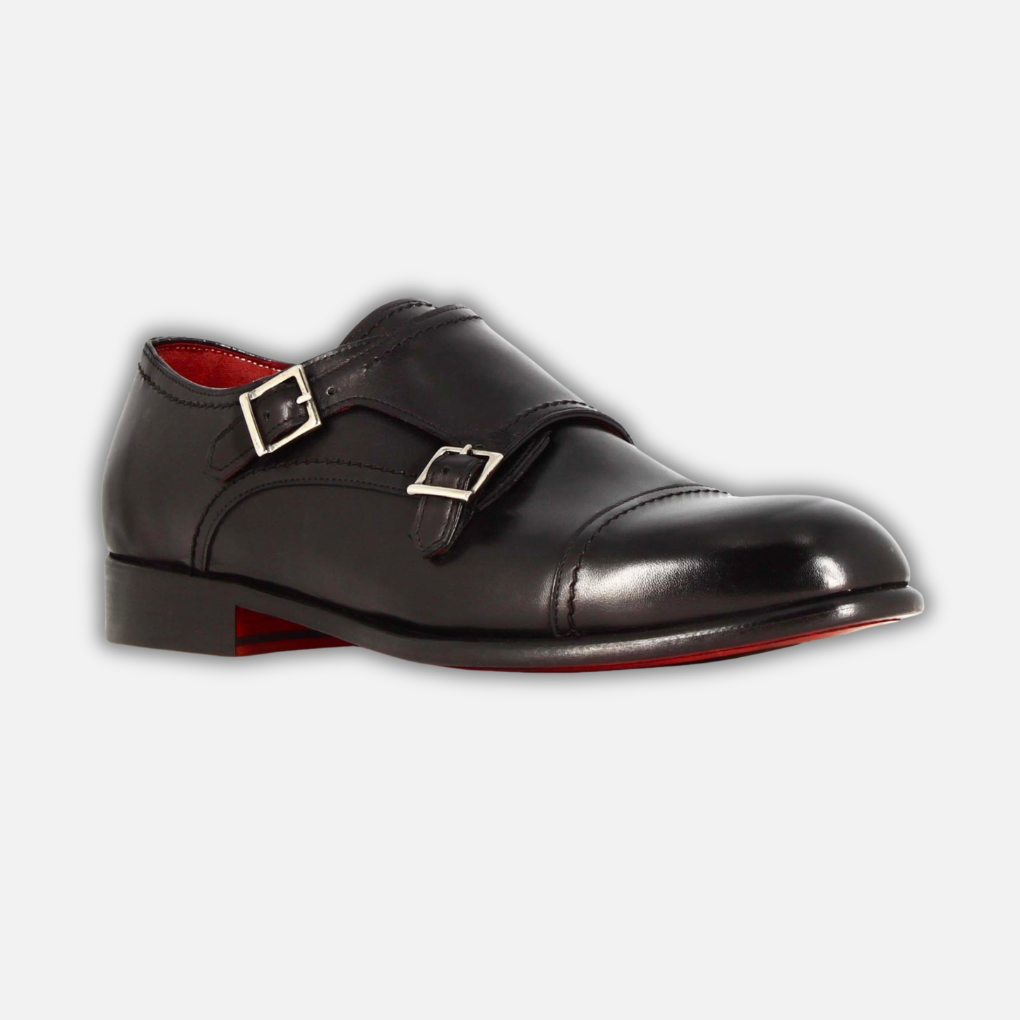 Men's double buckle shoe in black leather