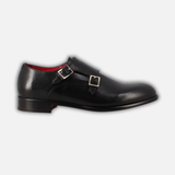 Men's double buckle shoe in black leather