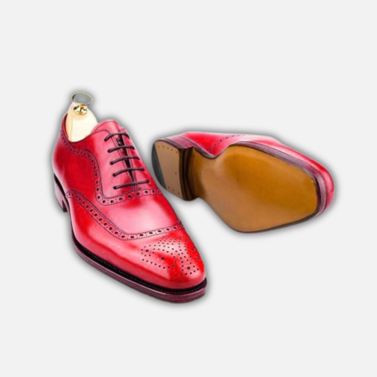 Men's Red Leather Formal Lace Up Oxford Shoes