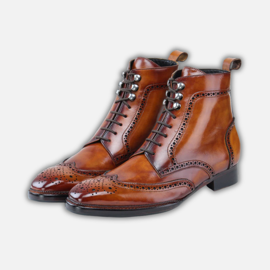Wingtip Lace Up Boots- Tan