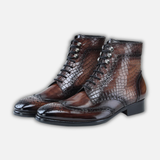 Wingtip Lace Up Boots- Croc Brown