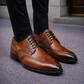 Men's derby in light brown leather with swallowtail and square toe