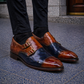 Men's Brown & Blue Patina Leather Double Monk Shoes