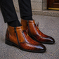 Men's Brown Alligator Texture Leather Tasseled Zipper Boots
