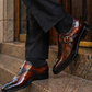 Men's Brown Patina Leather Monk Style Derby Shoes