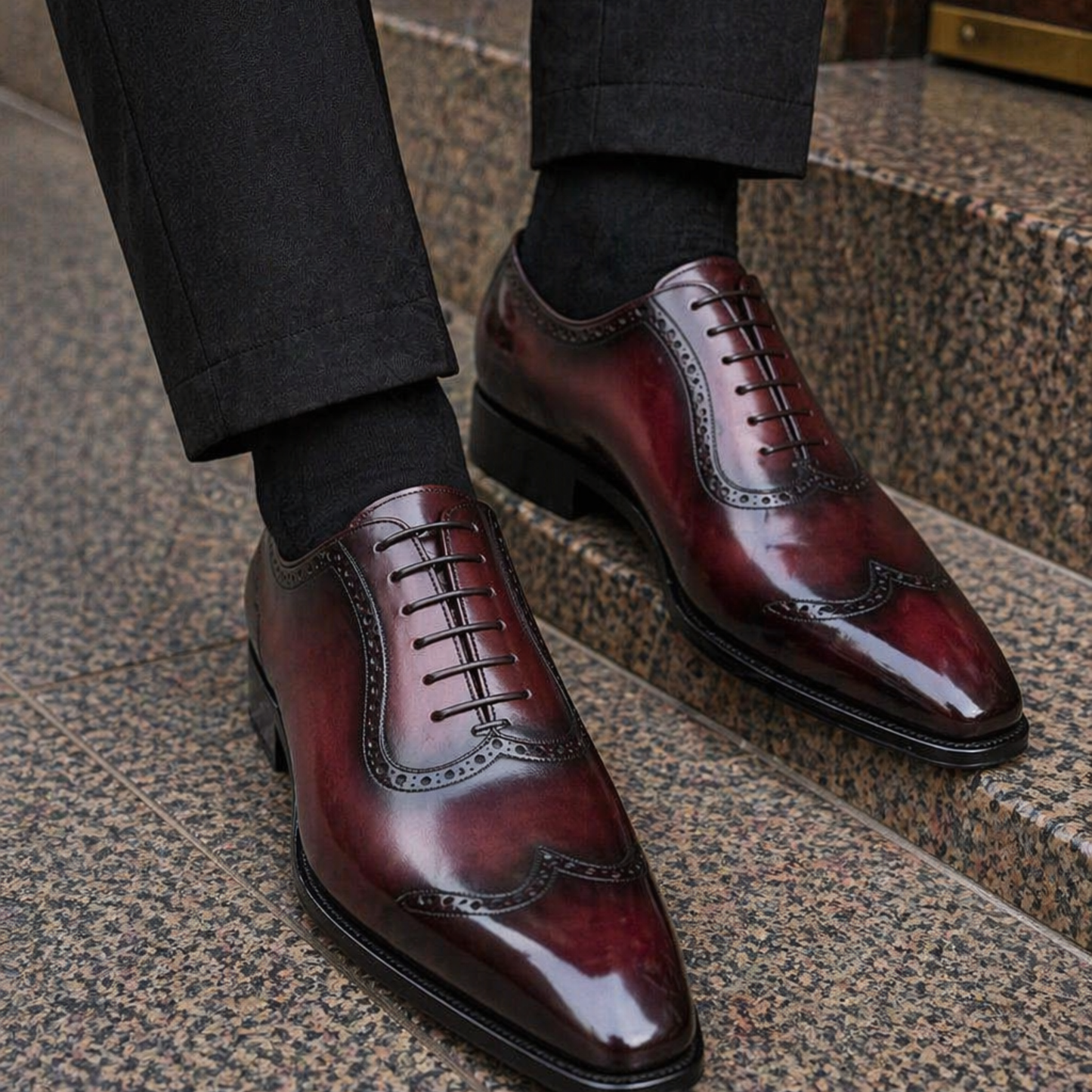 Men's Genuine Brown Leather Wingtip Oxford Shoes