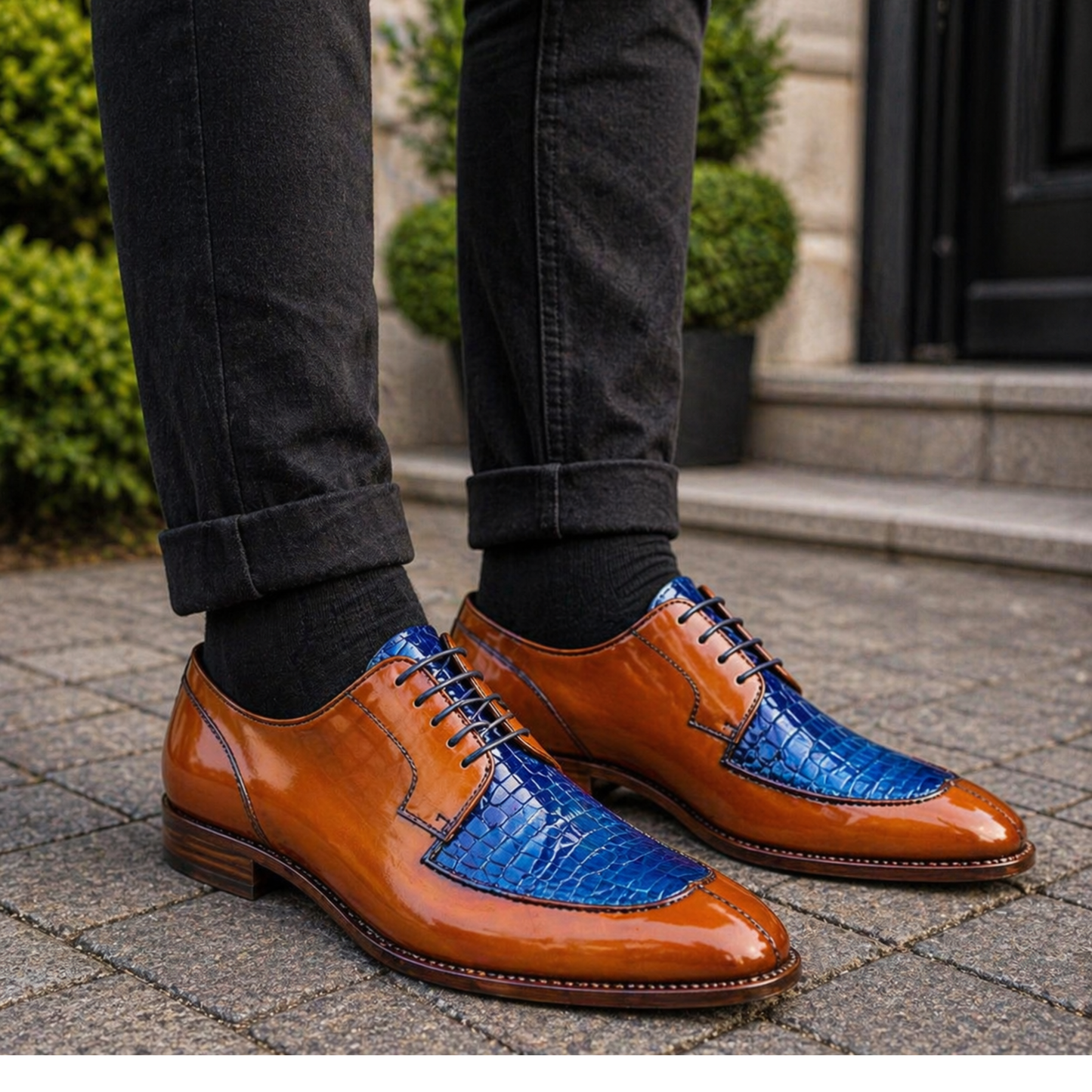 Men's Brown & Blue Leather Luxury Oxford Shoes