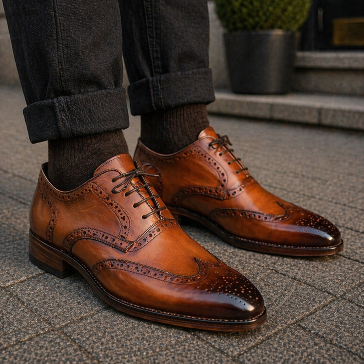 Men's Brown Leather Wingtip Brogue Oxford Shoes