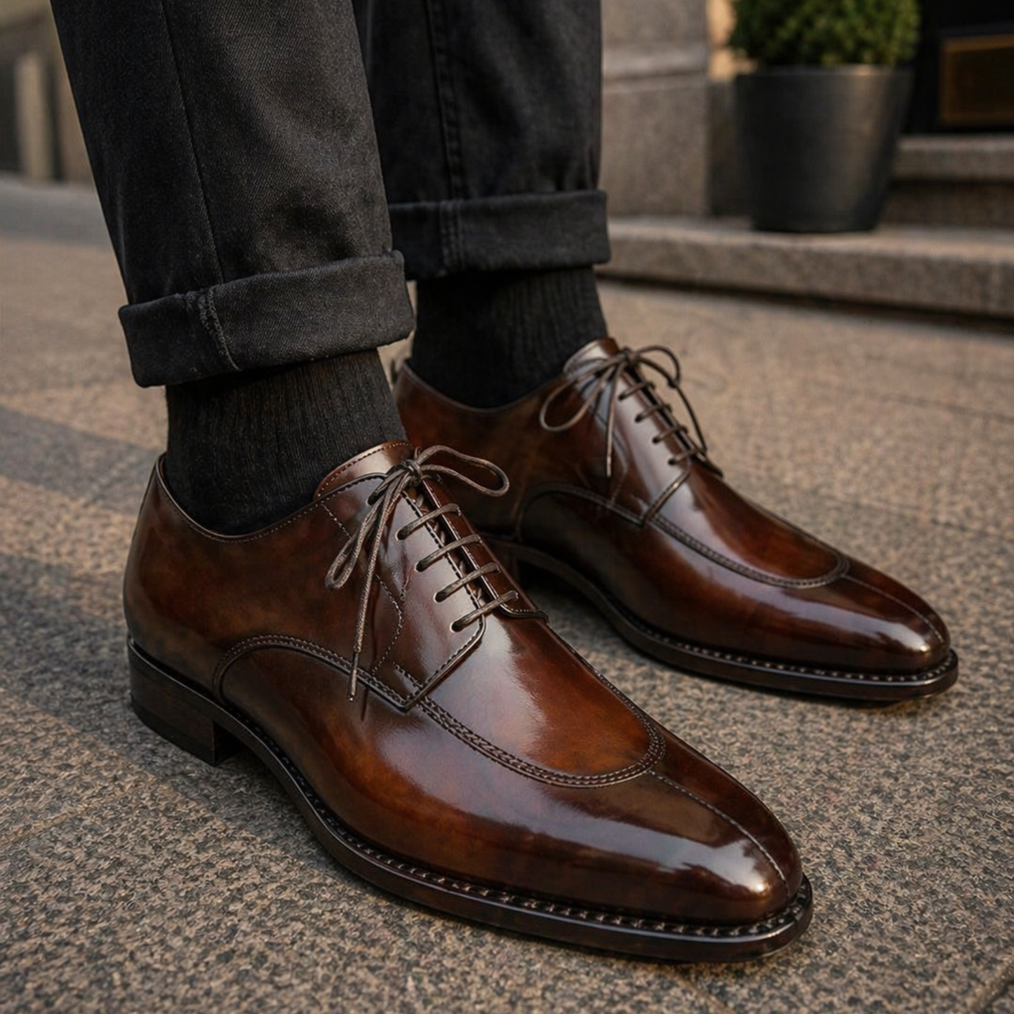 Handmade Men's Brown Patina Leather Dress Shoes