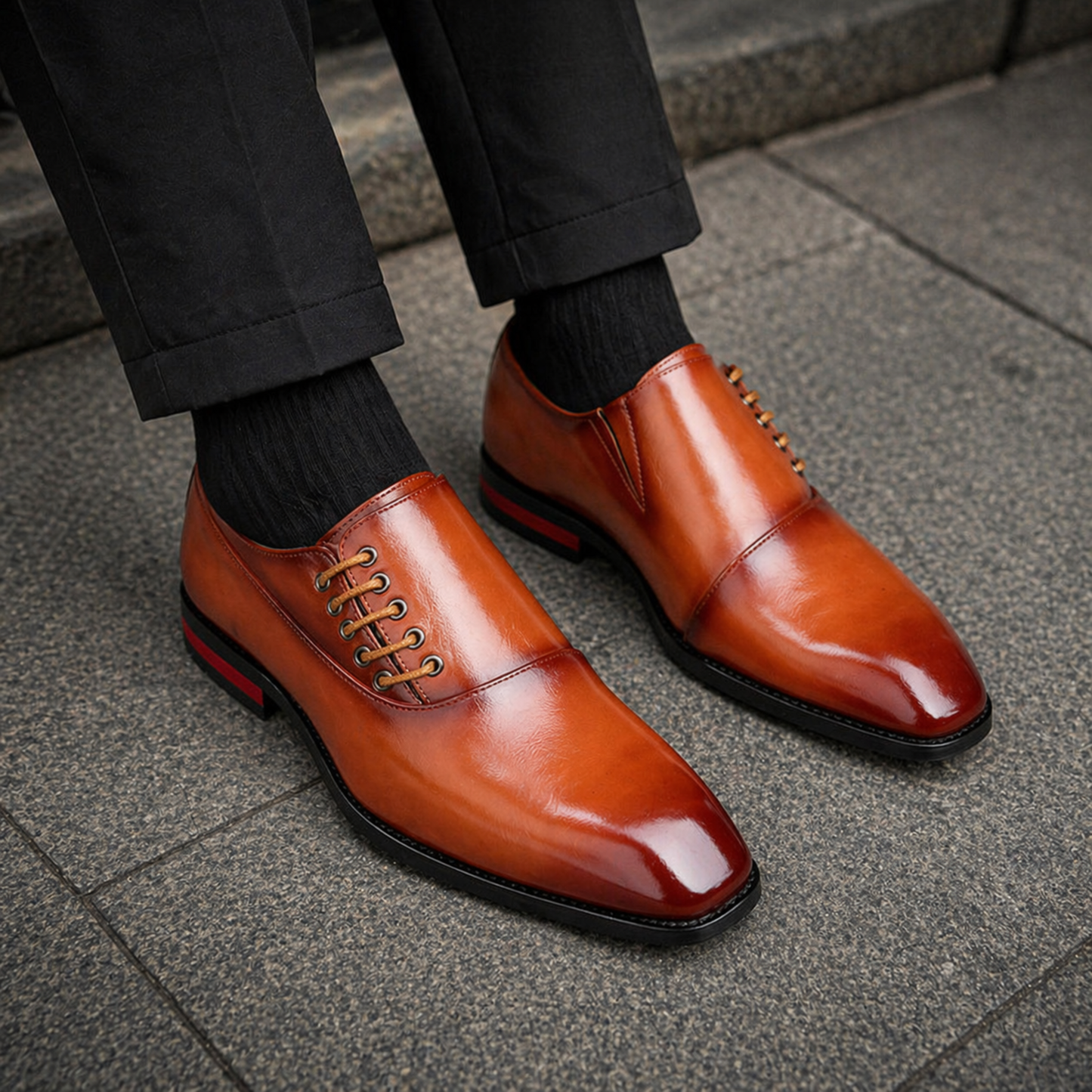 Men's Tan Brown Patina Leather Dress Shoes