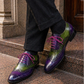 Men's Purple & Green Patina Leather Wingtip Oxford Brogue Shoes